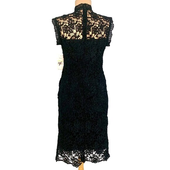 Elegant Black Crochet Lace Sheath Dress Nanette Lepore SZ 4 Classic Evening New - Picture 7 of 13